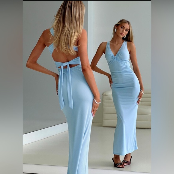 Princess Polly Dresses & Skirts - Princess Polly Mesmerize Blue Halter Maxi Dress